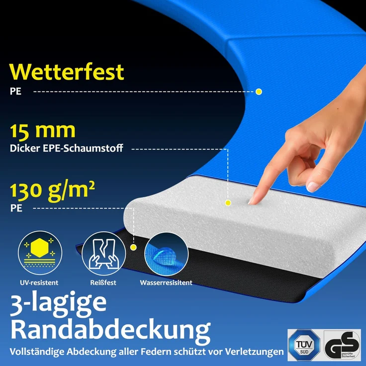 KESSER® - Trampolin Komplettset mit Sicherheitsnetz, Leiter, Randabdeckung & Zubehör, Belastbarkeit 150 kg, 366 cm, Blau – Bild 8
