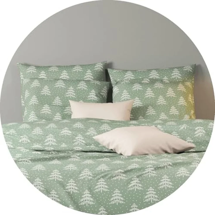 mistral home Bettwäsche 135x200cm Tannenbaum Schneeflocke Mint Grün, Flanell, 2 teilig, mit Tannenbaum-Design und Sternflocken – Bild 5