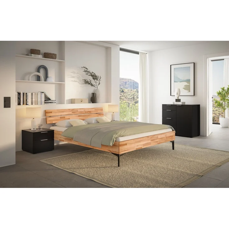 Hasena Bett Varela Kernbuche natur mit Metallfüßen 140x200 cm, Fußhöhe 20 cm – Bergamo – Bild 2