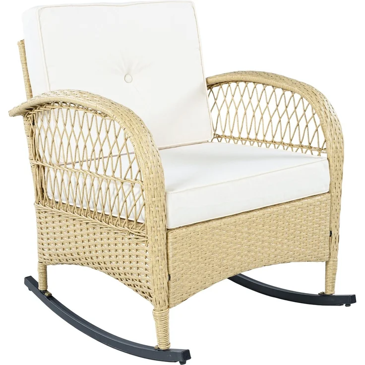 Balkonset mit 1 quadratischem Glastisch und 2 Schaukelstühlen, 3-tlg, Loungeset, Gartenmöbel, Metallrahmen, Polyrattan – Bild 7