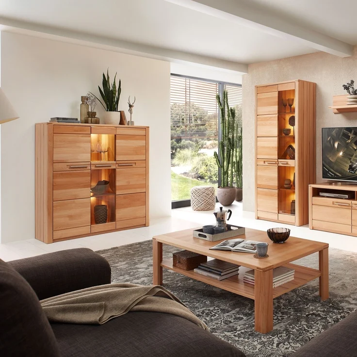 Highboard >Nature One< 3 Türen, mit LED, FSC, Kernbuche teilmassiv - 127x137x40cm (B/H/T) – Bild 8