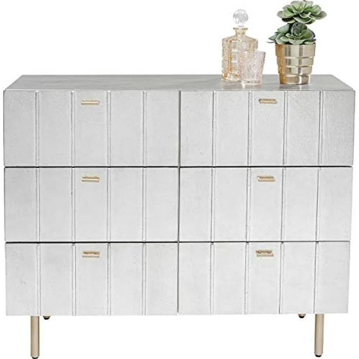 Kare Design Kommode Venice Line, Silber, Kommode mit 6 Schubladen, Holz Korpus, Stahl Beine, 89 x 106 x 40 cm (H/B/T) – Bild 6
