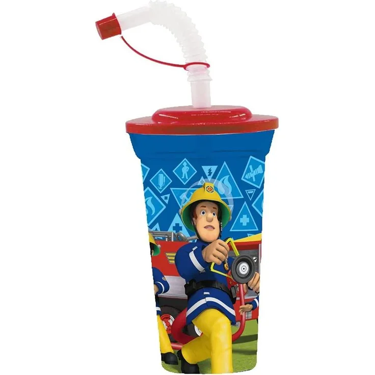 Trink-Becher mit Strohhalm | Feuerwehrmann Sam | 500 ml | Kunststoff | Tasse