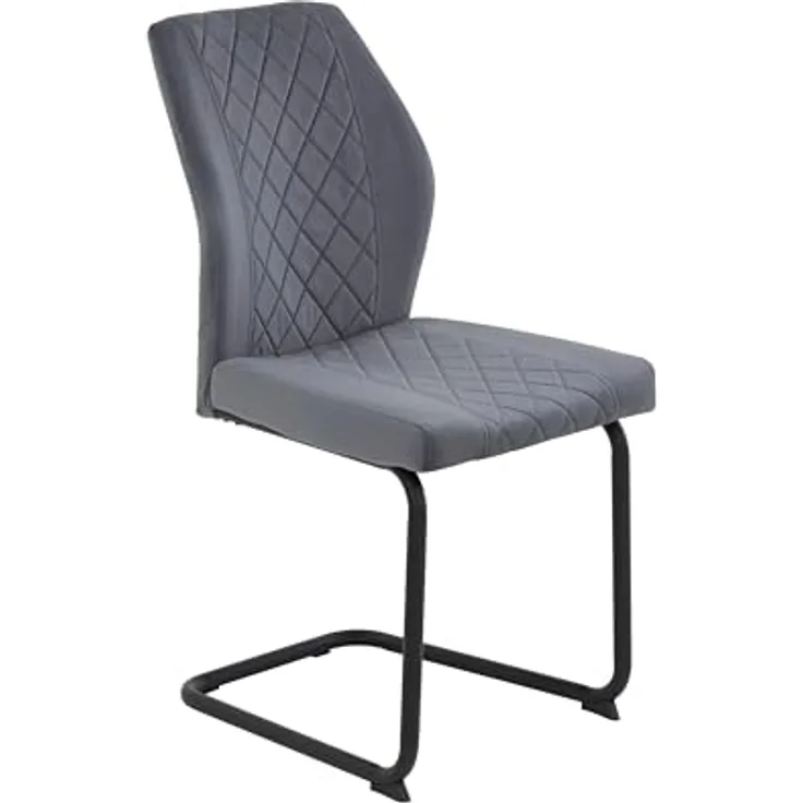 Hela Tische, Freischwinger Küchenstuhl Oslo, Bezug Velvet/Samt Dunkelgrau, Rundrohr-Metall-Gestell Schwarz, Rautensteppung, 140kg belastbar