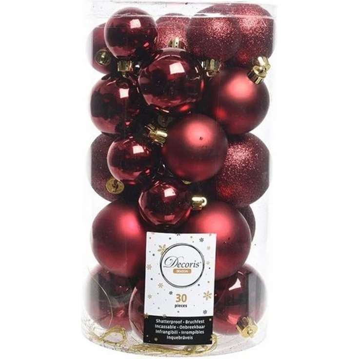 Kaemingk Weihnachtsbaumkugel, Weihnachtskugeln Kunststoff Mix 4-6cm 30er Set - Ochsenblut – Bild 3