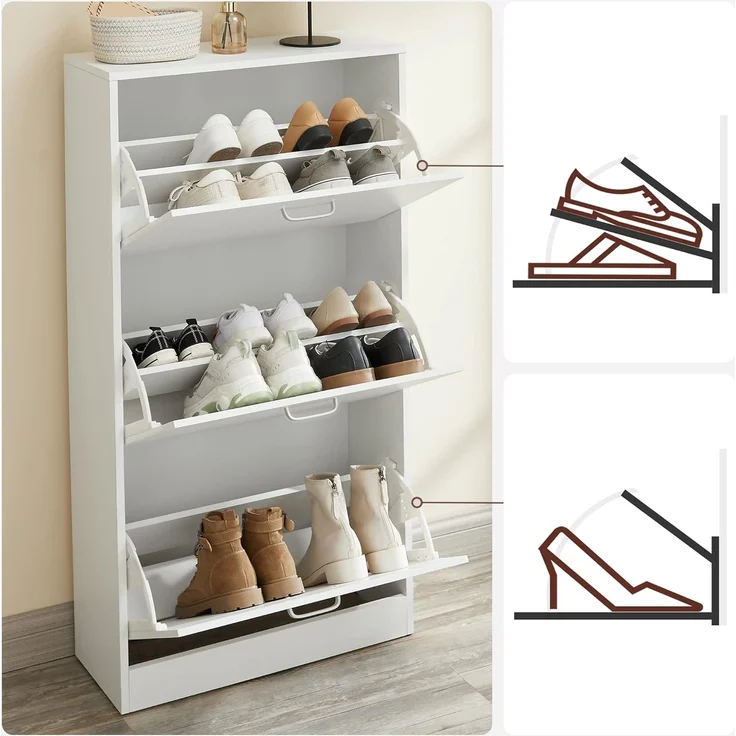 Vasagle Schuhschrank mit 3 Klappen Schuhregal mit 3 Ebenen 60 x 24 x 120 cm (L x B x H) Weiß von Songmics LBC03WT – Bild 3