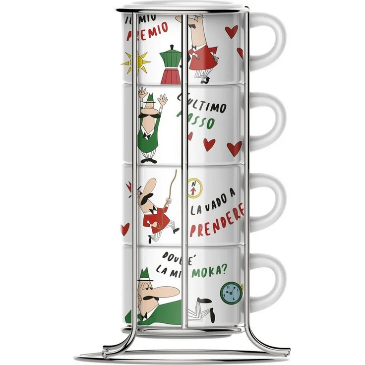 BIALETTI Cappuccino Kaffee Tassen 4'er Set mit Ständer Porzellan Italia TAZZ203 – Bild 2