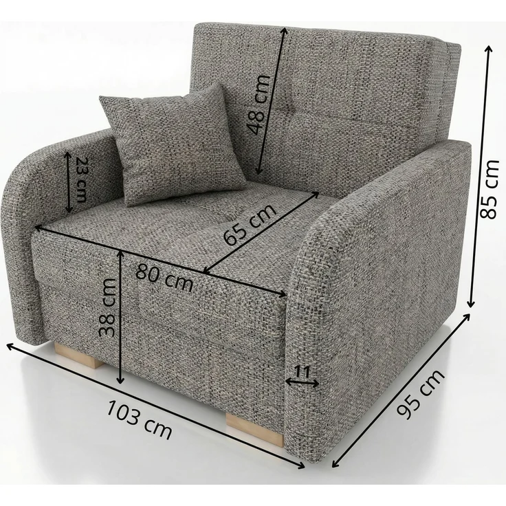 Wohnero24 Schlafsessel POLINA 1 103x95 cm Sessel mit Schlaffunktion 80x195 cm kleines Schlafsofa mit Bettkasten ausziehbar 100 cm breit Einzelschlafsofa - Grau – Bild 7