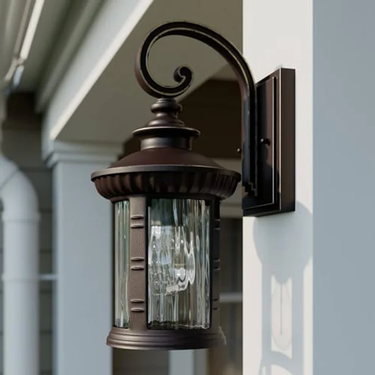 Lindby Barret, Wandleuchte außen (Laterne) in Braun, Retro Vintage Antik, 1 flammig E27, IP23, für Außenwand/Hauswand – Bild 4