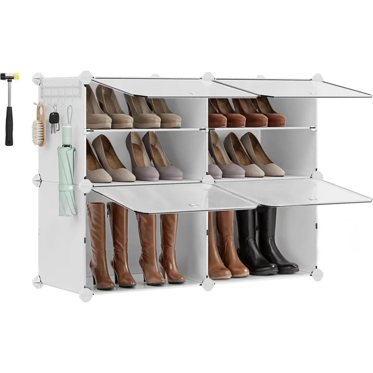 Songmics Schuhregal mit 4 Fächern, Schuhschrank, 30 x 40 x 30 cm pro Fach, schmal, mit Türen, Stahlrahmen, Kunststoff, für Flur, Schlafzimmer, Eingangsbereich, weiß LPC032W01 – Bild 1