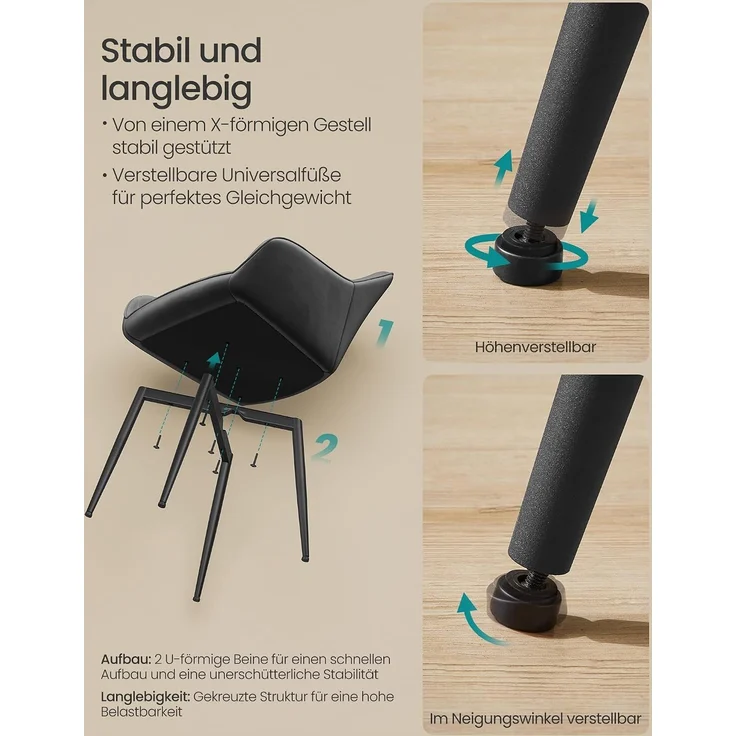 SONGMICS Esszimmerstuhl mit Armlehnen, Samt, 62,5 x 60 x 85 cm, 1x Armlehnenstuhl, Tintenschwarz – Bild 8