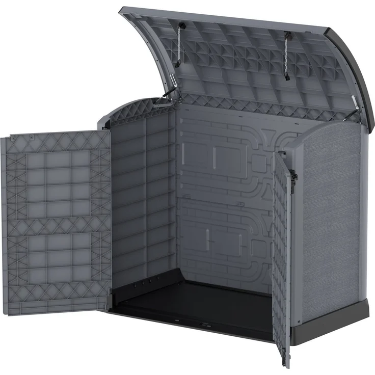 Duramax Cedargrain StoreAway 1200L Gartenhaus aus Kunststoff / Bogendeckel, Mülltonnenbox, Gartenhaus, solide Konstruktion, ideal für Werkzeuge, BBQs und 2x240L Mülltonnen, 145 x 85 x 125 cm, Grau – Bild 3