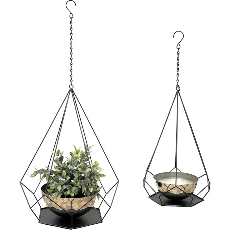 DanDiBo Blumenampel Innen Metall Wand Hängepflanzen 96095 2er Set mit Topf 6 Ecken Pflanzenhänger Blumenhänger Topfhänger Blumen Blumentopfhänger Hängetopf – Bild 1