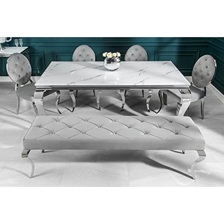riess-ambiente Esstisch MODERN BAROCK 200cm grau / weiß (Einzelartikel, 1-St), Marmor-Design · Glasplatte · Edelstahl-Beine · bis 8 Personen – Bild 11