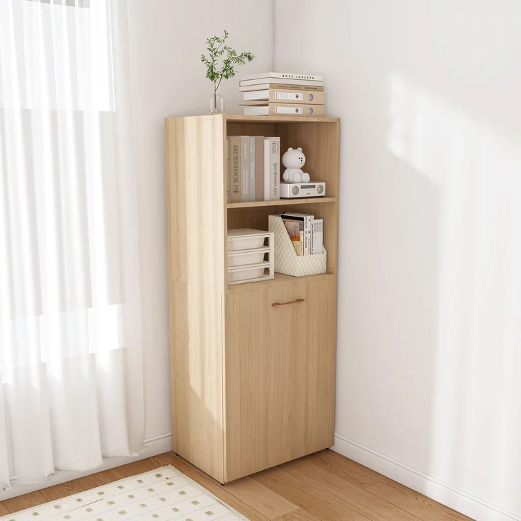 Ausziehbarer Schreibtisch mit Stauraumschrank & Kippsicherung, platzsparender Klappschreibtisch mit verstellbaren Ablagen & ausziehbarer Tischplatte für Schlafzimmer & Arbeitszimmer, Helle Eiche natur--Naturholz--76x55x136cm--YOUDENOVA – Bild 10