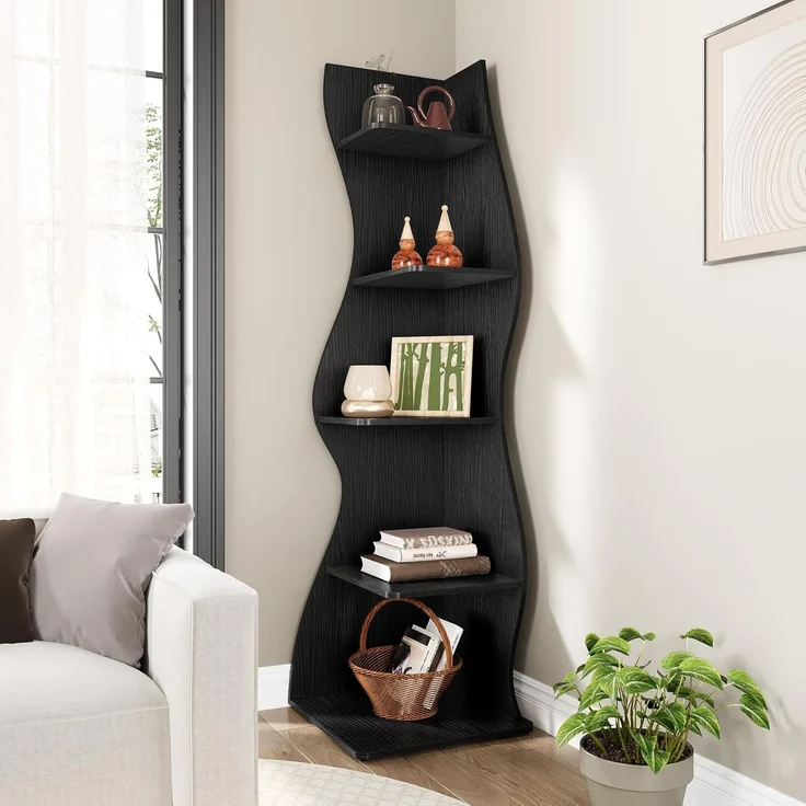 LITTLE TREE Kleines Eckregal, modernes 5-stöckiges Wandeck-Bücherregal, stilvolles Bücherregal, Aufbewahrungsregal für kleinen Raum, Wohnzimmer, Schlafzimmer – Bild 6