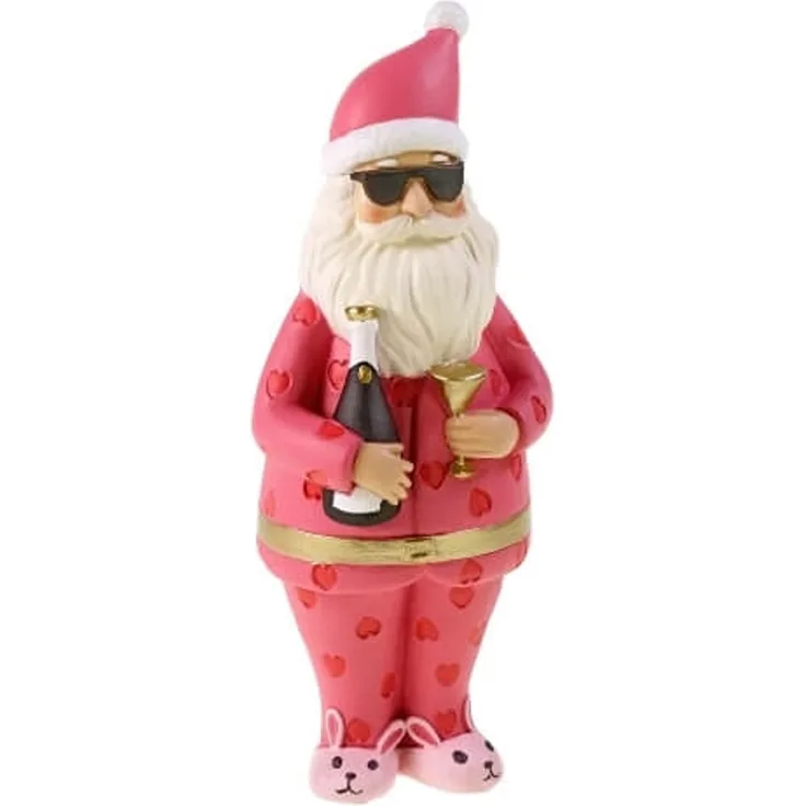 Originelle Santa-Dekofigur in Pink mit Bunnyschuhen aus Polyresin für Innenräume
