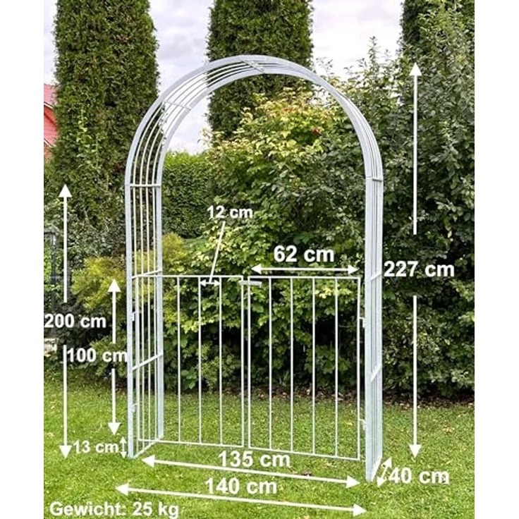 DanDiBo Rosenbogen Metall Verzinkt Massiv mit Tor Tür 140 cm Torbogen 96517 Wetterfest Rundbogen Volleisen Gartenbogen Feuerverzinkt – Bild 2