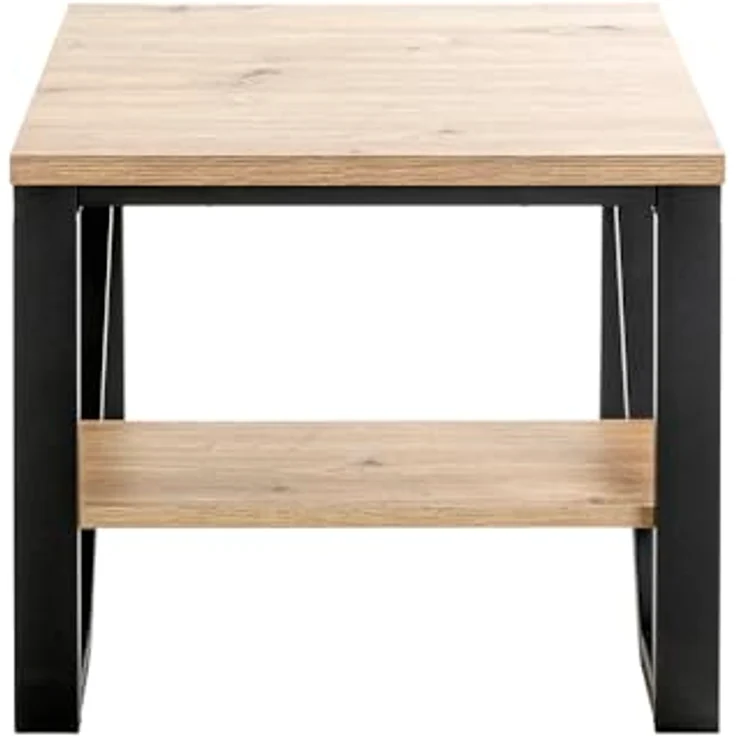 XXXL Beistelltisch, Schwarz und Eiche, quadratisch, Z-Form mit offenem Fach, 55x48x55 cm – Bild 4