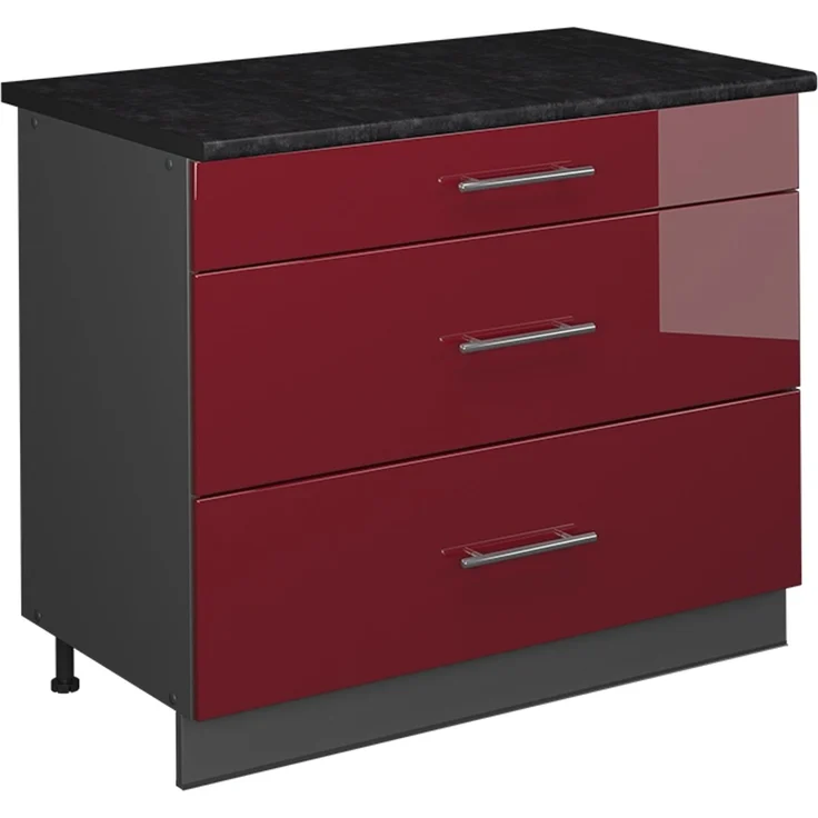 Küchenunterschrank Fame-Line Bordeaux Hochglanz/Anthrazit 100 cm, AP Anthrazit Vicco – Bild 1