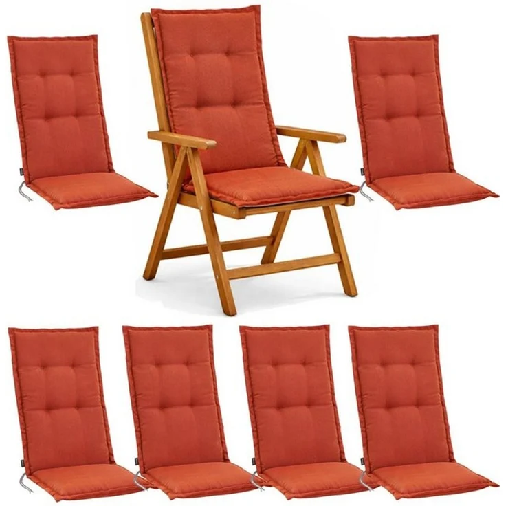 BURI 6x Auflagen Set Hochlehner für Gartenstühle 120x48x7cm Sesselauflagen Polster UV Lichtecht - Gartenstuhlauflagen Stuhlkissen mit Dicker Schaumstoff Füllung (Terrakotta) – Bild 4