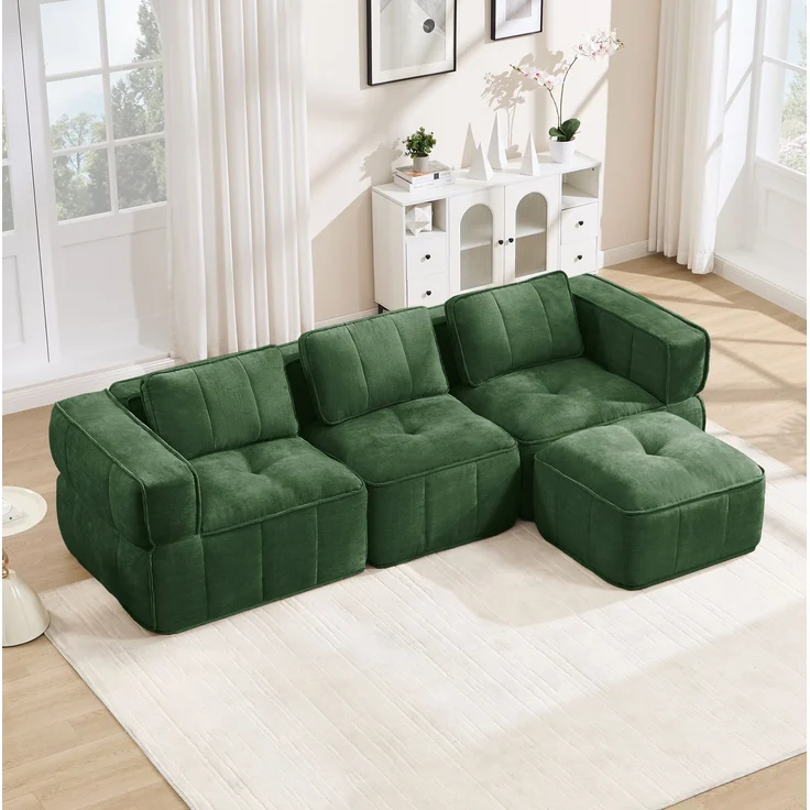 DESVIAE Sofa 3-Sitzer L-Form Grün aus Polyester – 271x162x67 cm – modular, Hocker – Bild 3