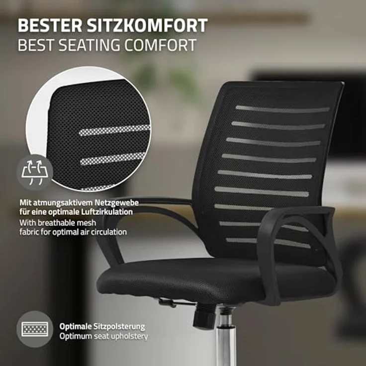 ML-DESIGN Schreibtischstuhl, Höhenverstellbarer Drehstuhl mit atmungsaktiver Netzrückenlehne, schwarz, 1-Sitzer, 54x99x59 cm, bis 130 kg Belastbarkeit – Bild 6
