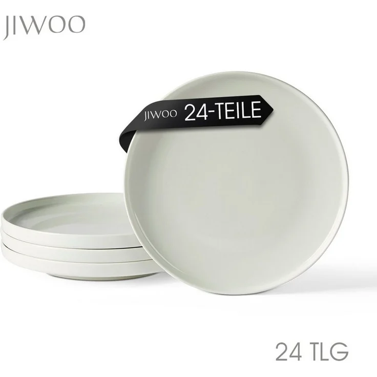 JIWOO Teller 4er Ø26,5cm, Frühstücksteller Salatteller Steakteller Dessertteller, (24 St), Keramik Tellerset Weiß Mikrowellen spülmaschinenfest Ø26,5 cm – Bild 1