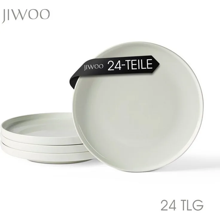 JIWOO Teller 4er Ø26,5cm, Frühstücksteller Salatteller Steakteller Dessertteller, (24 St), Keramik Tellerset Weiß Mikrowellen spülmaschinenfest Ø26,5 cm