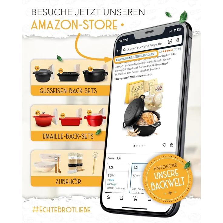 Krustenzauber Kasserolle Gusseisen Topf als Kochtopf, Schmortopf oder Brotbackform – Bild 7