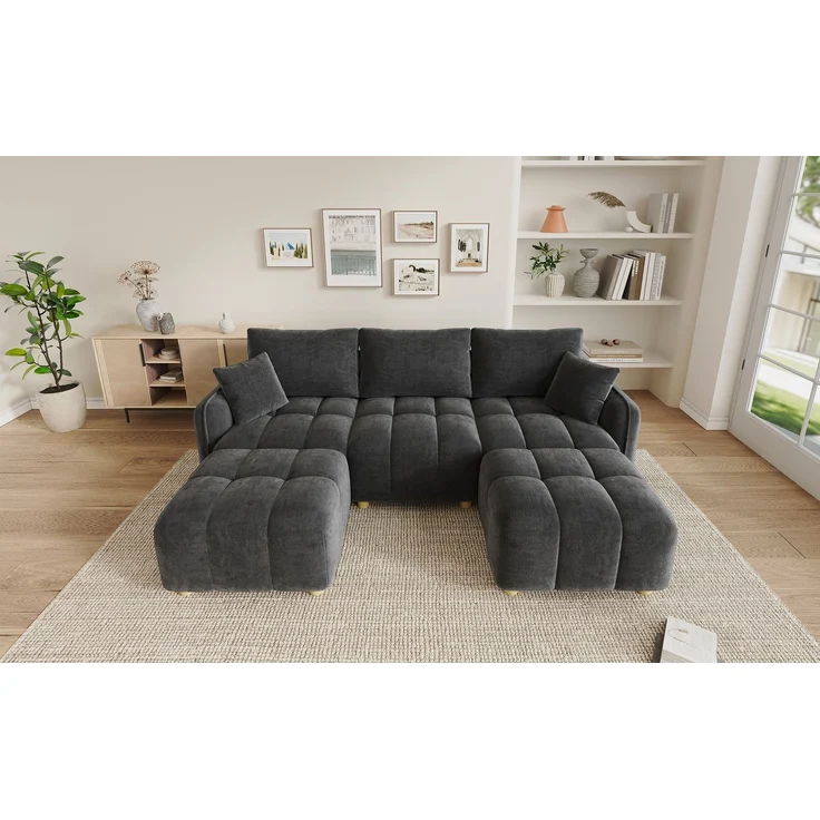 ZUBALIYA L-/U-förmiges wandelbares Ecksofa, 5-Sitzer modulare Sofakombination mit 2 Hockern und Kissen, Chenille-Stoff, Cloud-Sofa, breite Armlehnen, geeignet für Wohnzimmer, Modell N653P7720G – Bild 21