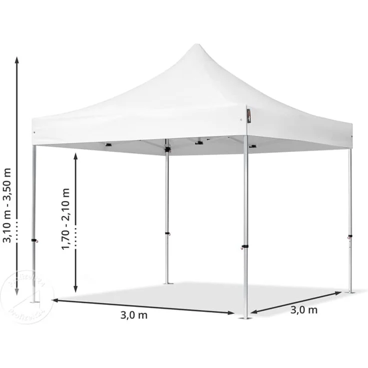 3x3 m Faltpavillon PROFESSIONAL Alu 40mm, Seitenteile mit Sprossenfenstern, weiß – Bild 10