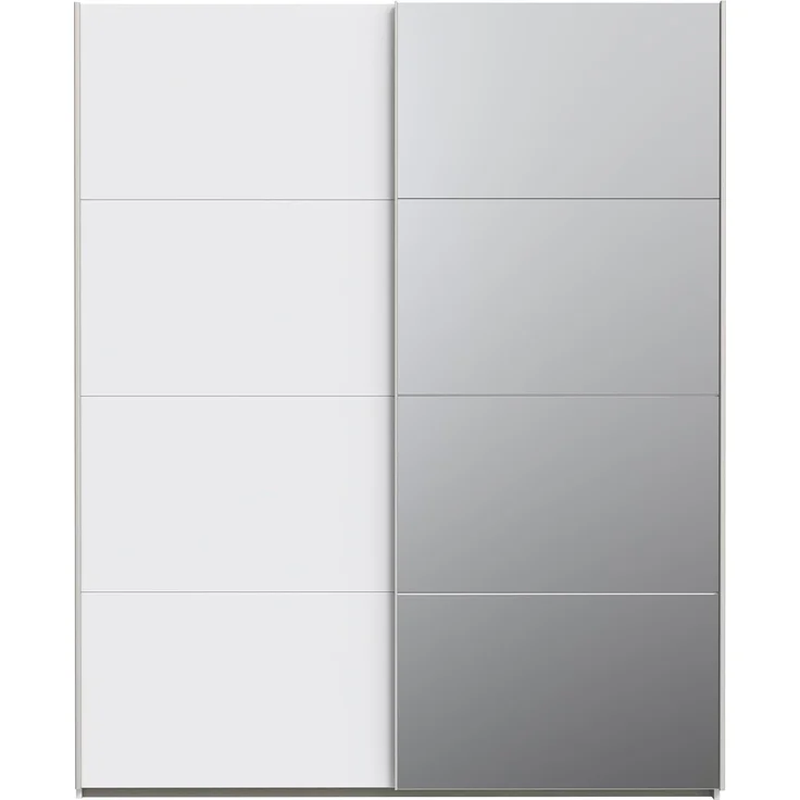 Forte Schach & MATT 2 Schrank 170, moderner Kleiderschrank 2-türig mit Spiegel, Schwebetürenschrank, Holzwerkstoff, Weiß, 170,3 cm breit x 210,5 cm hoch x 61,2 cm tief – Bild 3