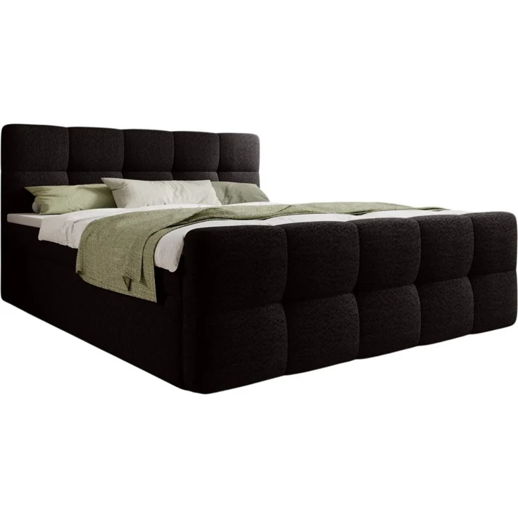 thematys Boxbett mit Bettkasten 180x200cm, mit Bonnellfederkernmatratze H3, Bouclé/Velours, mit Stauraum, mit 3 cm Topper, Schwarz (Arena 19), Art.-Nr. S04GH0RGJGX – Bild 5