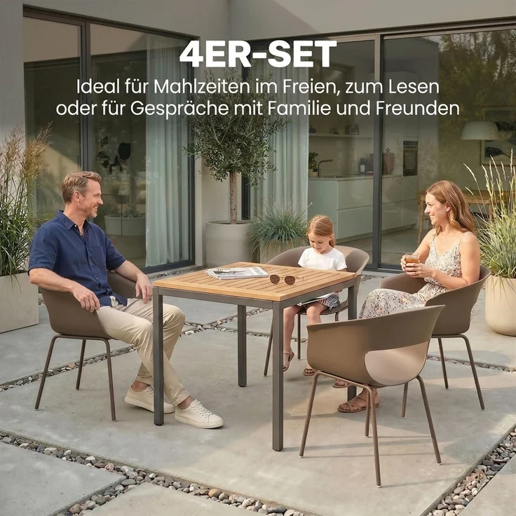 MELAYR, Gartenstühle 4er Set ergonomisch Balkonstühle mit Ausschnittdesign Armlehne Wetterfest, 61 x 51 x 74 cm, Kaffee – Bild 6