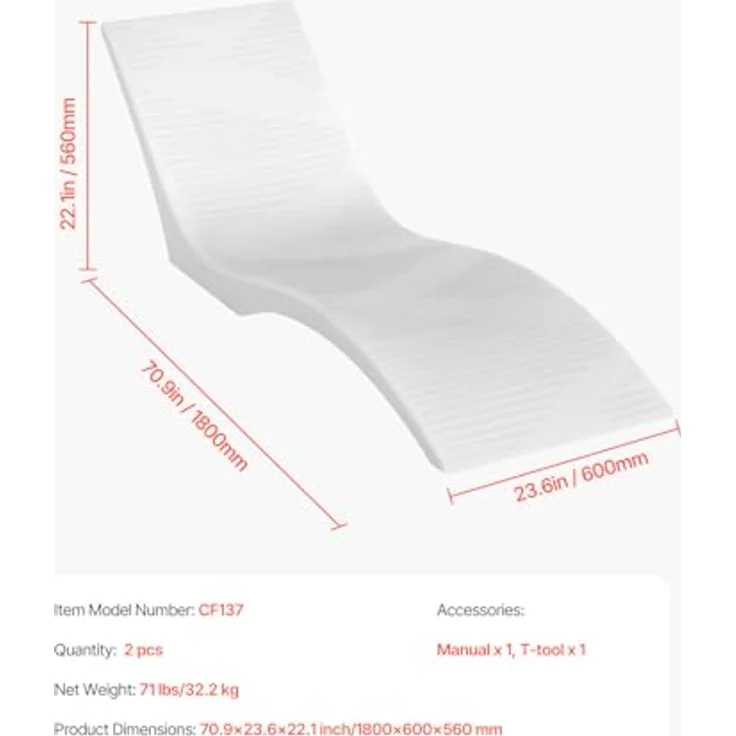 VEVOR Chaiselongue Liegestühle 2er Set, ergonomisches Design für Pools bis 12,7 cm Wassertiefe, langlebiges PE-Material, stabile Schwimmfunktion – Bild 3