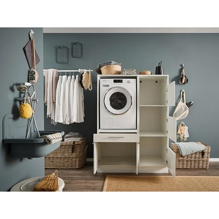 Laundreezy Waschmaschinenschrank und Wäscheschrank, Weiß - Waschmaschinen-Überbauschrank TÜV-Zertifiziert mit viel Stauraum - 117,5 x 162 x 67,5 cm (B/H/T) – Bild 5