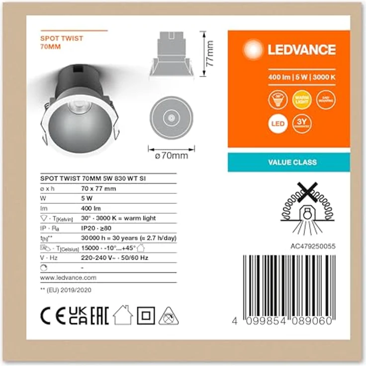 LEDVANCE ORBIS BERLIN LED-Deckenleuchte 300mm, schwarz, 16W, 2000lm, warmweiße Lichtfarbe, sehr homogene Lichtverteilung, lange Lebensdauer, fest verbautes LED-Modul, rund, IP20 Schutzklasse, 3000K – Bild 9