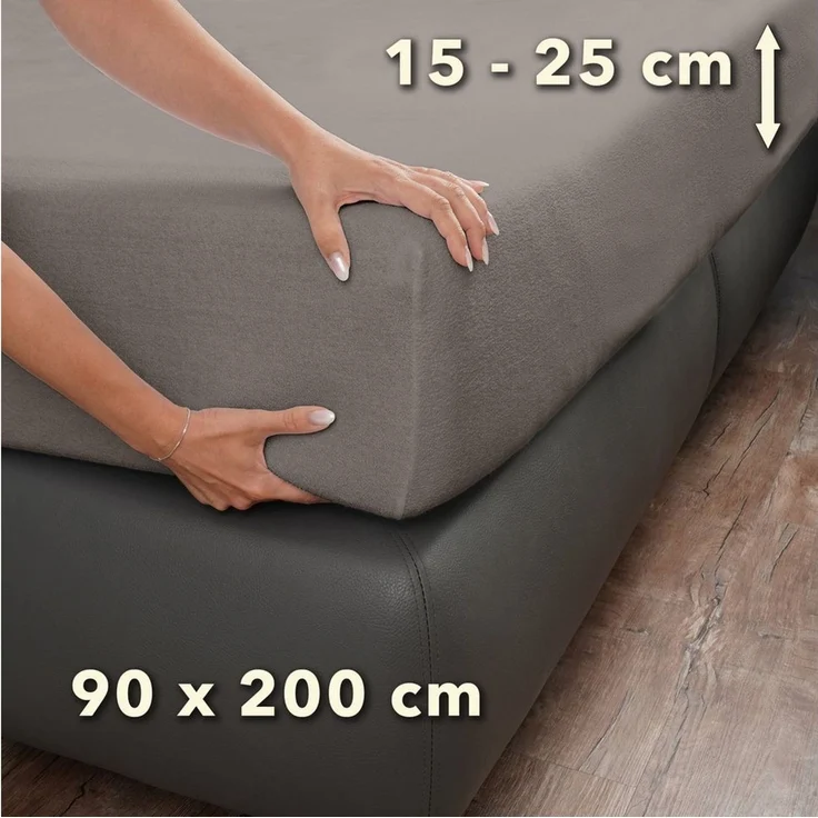 STUDIO Spannbettlaken Frottee, viele Größen, Baumwolle, weich & kuschelig, Baumwolle, Frottee, Gummizug: rundum, (1 Stück), 100x200 cm Bettlaken Spannbetttuch bis 25 cm Höhe - Taupe – Bild 4