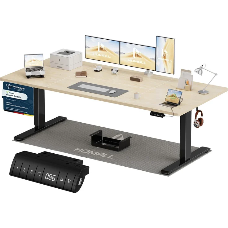 Homall Höhenverstellbarer Schreibtisch 200x80 cm mit USB-A Ladeanschluss, Elektrischer Schreibtisch mit Kabel Management Tray, Standing Desk mit 3 Memory Funktion, Computertisch Beige+Schwarz