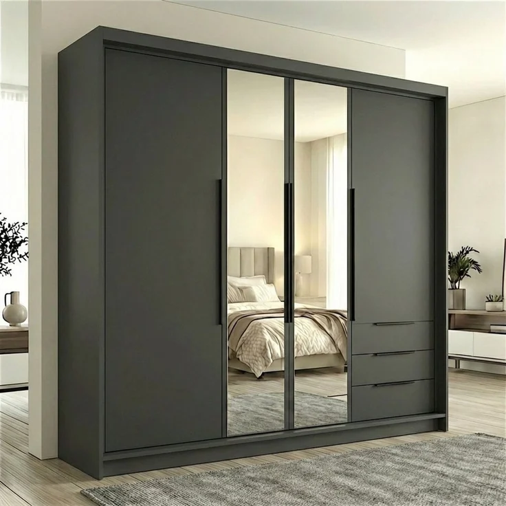 A&J MöbelLand GmbH Drehtürenschrank viertüriger Kleiderschrank mit Schubladen und Metallgriffen. (Geräumiger vier¬türiger Kleiderschrank mit Schubladen und Metallgriffen. Geräumiger Schrank mit einer Breite von 200 cm und Schubladen, ideal zur Aufbewah... – Bild 1