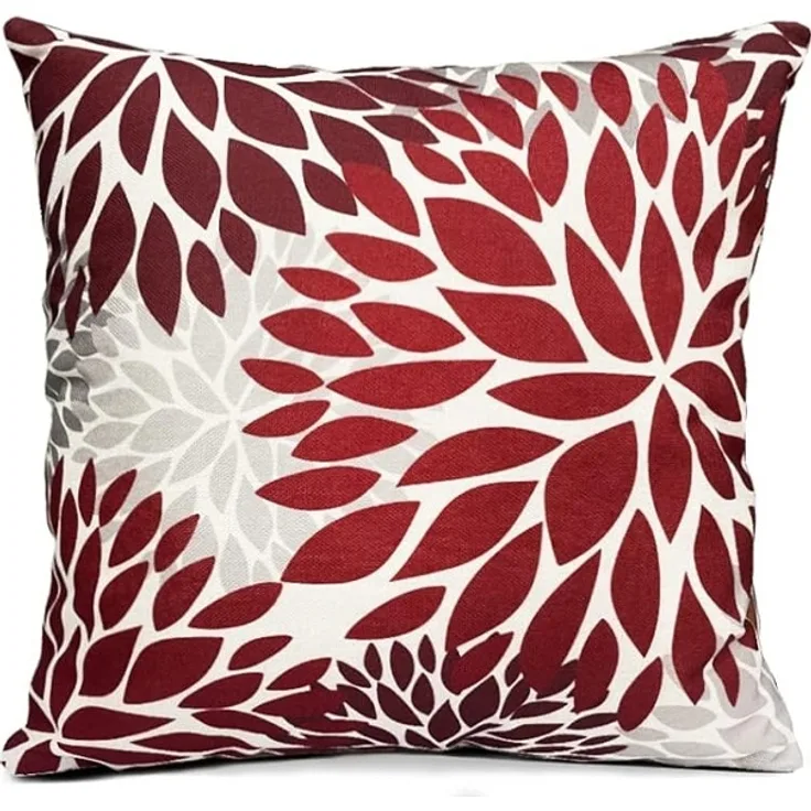 ABC Moderner Sofakissenbezug im Bohème-Stil, 45 x 45 cm, Leinen, quadratisch, abstraktes Astra-Blumenmuster in Rot und Weiß, geeignet für Sofas, Kissen, Schlafzimmer, Wohnzimmer und Stühle (zweiteiliges Set)
