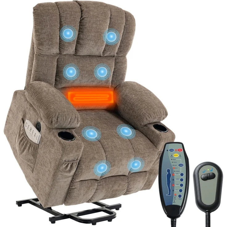MELAYR, Fernsehsessel mit Aufstehhilfe, Elektrischer Relaxsessel mit Massage & Wärme, 93 x 91 x 110 cm, Braun – Bild 1