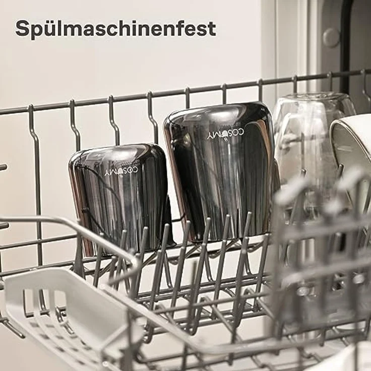 Cosumy Milchkännchen Barista Milchkännchen Edelstahl 500ml mit Lederhülle, 500 l, (Set, 1-St), Griffloses Design - Messskala im Inneren – Bild 6