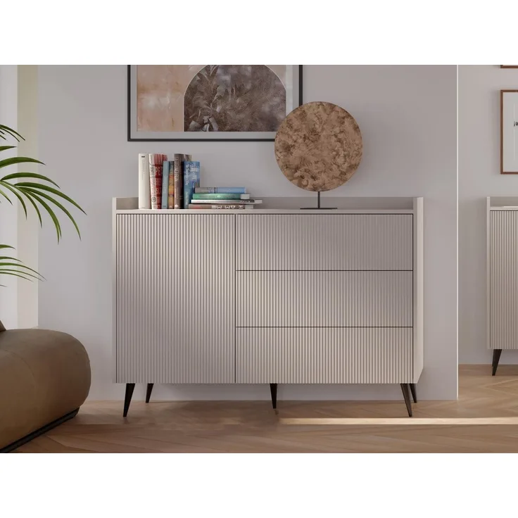 Compleo Schubkastenkommode mit 3 Schubladen, Japandi design, Kaschmir oder Nussbaum MODE