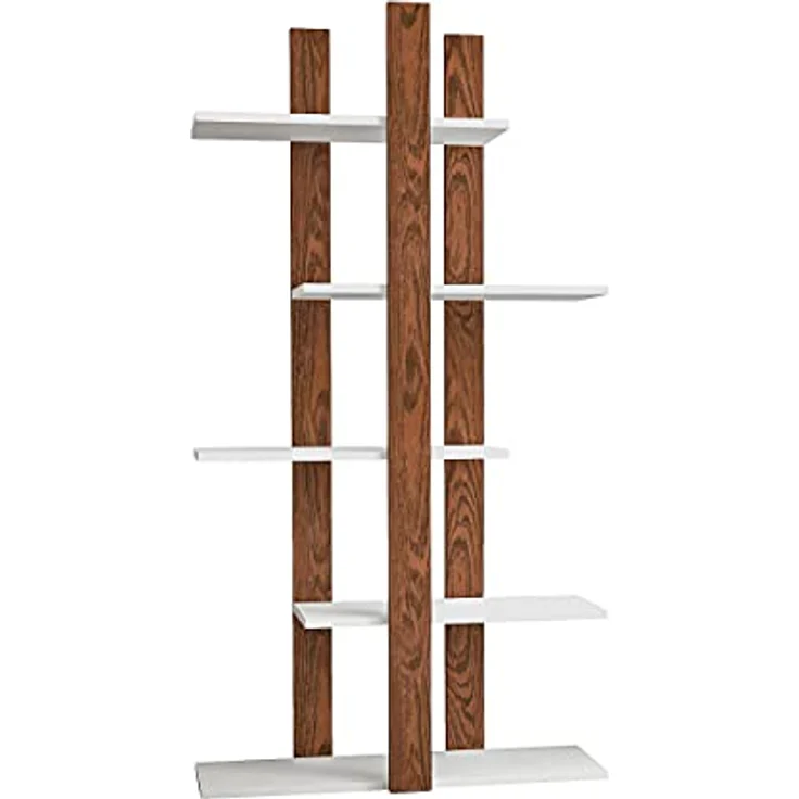 Homemania Bücherregal Denbi Wandregal mit Ablagen für Wohnzimmer, Arbeitszimmer, Wenge, Weiß, aus Holz, 80 x 20 x 150 cm – Bild 4