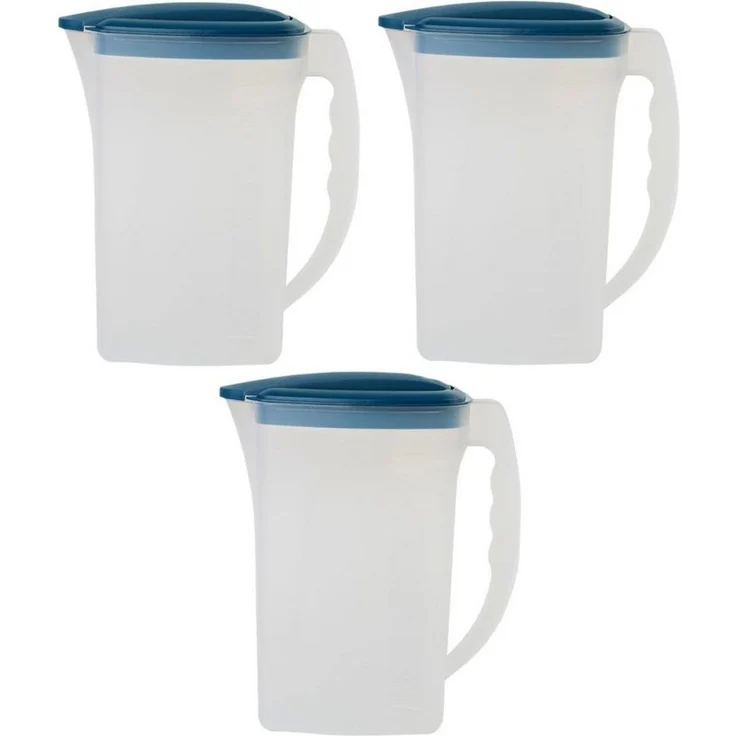 Engelland Wasserkrug Getränkekkrug mit Füllskala und abnehmbarem Deckel, (Vorteils-Set, 3-tlg, 2 Liter Fassungsvermögen je Krug), BPA-frei, frostbeständig, spülmaschinengeeignet, Kühlschrankkrug – Bild 2