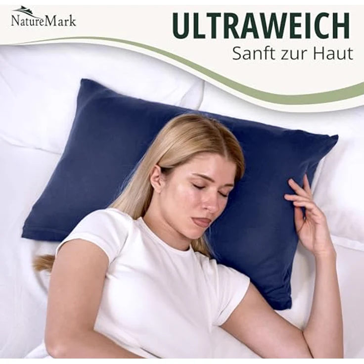 NatureMark 2er Pack Jersey Kissenbezug Kissenhülle Kissenbezüge Seitenschläferkissen Nackenkissen viele Größen und Farben ÖKO-TEX (40x60 cm (Nackenkissen geeignet), Navy blau) – Bild 5