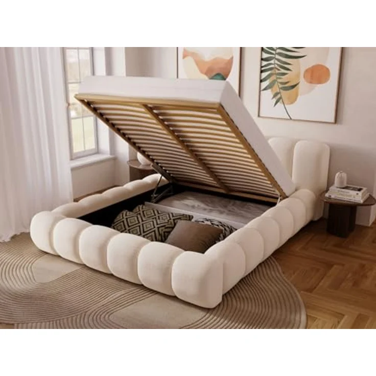 Graingold Polsterbett Doria, Creme, 140x200 cm, mit geräumigem Bettkasten und stabilem Holzrahmen – Bild 4