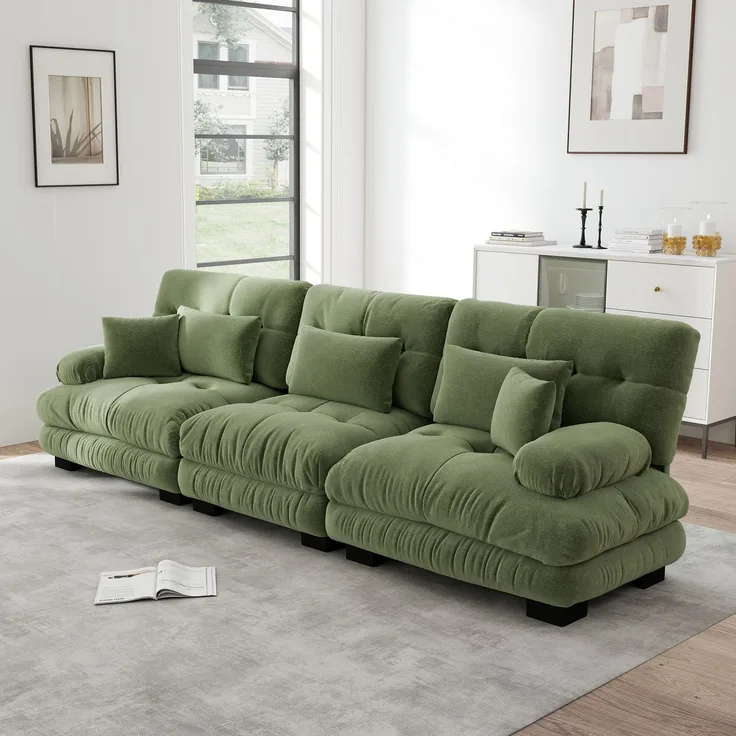 EINHOM 3-Sitzer Modulares Ecksofa mit Tiefensitz, Chenille Schlafsofa Komfortabel Gepolstert für Wohnzimmer, Apartment, Studio, Büro, Chenille Grünes
